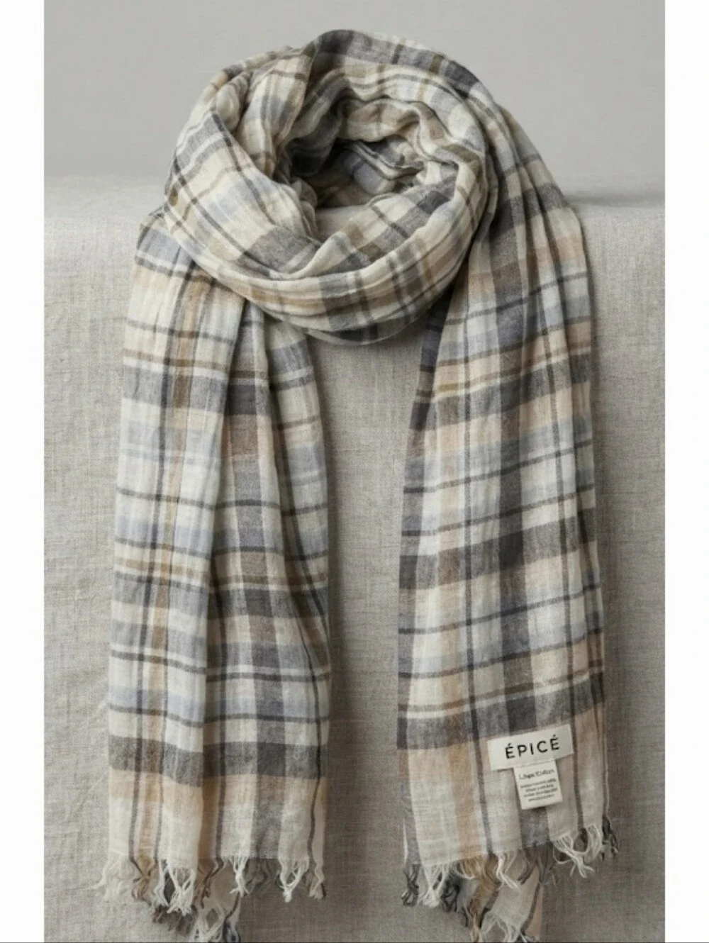 Epice  plaid/checkered stole scarf  Épice Paris.grey Off White One Size